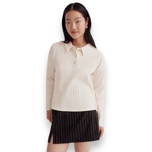 Madewell Cream Ribbed Long Sleeve Blouse
